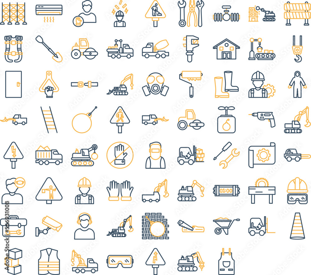 Wall mural Construction vector icons, architecture icons pack, construction icons set, engineering icons pack, Construction building icons set, icons collection of Construction, Construction line icons set 