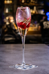 Cocktails at the bar of a restaurant. Tasty alcoholic drink.