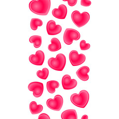 Seamless stripe of bright pink hearts. Vector illustration isolated on white background. Sweet candies in the shape of love. Design for Valentine's day - 566931215