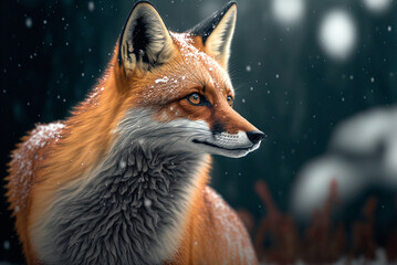 Neugieriger Japanischer Fuchs im Schnee in 3D – Generative AI
