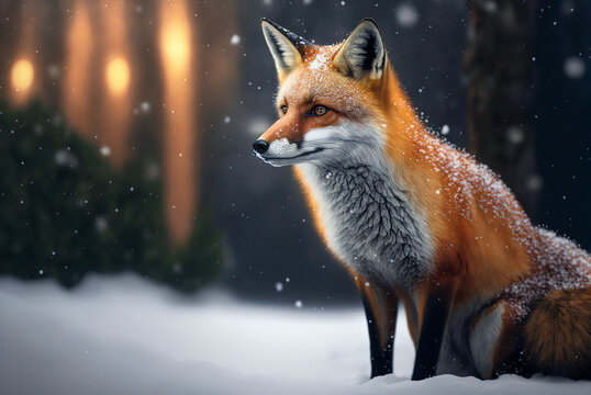 Japanischer Fuchs im Schnee in 3D &ndash; Generative AI