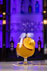 Cocktails at the bar of a restaurant. Tasty alcoholic drink.