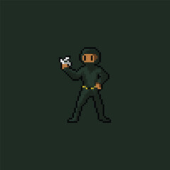 illustration vector graphic of pixel art character  black outline and green background, good for your project and game.