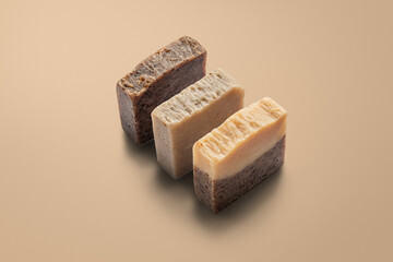Homemade natural soap on earth tone background