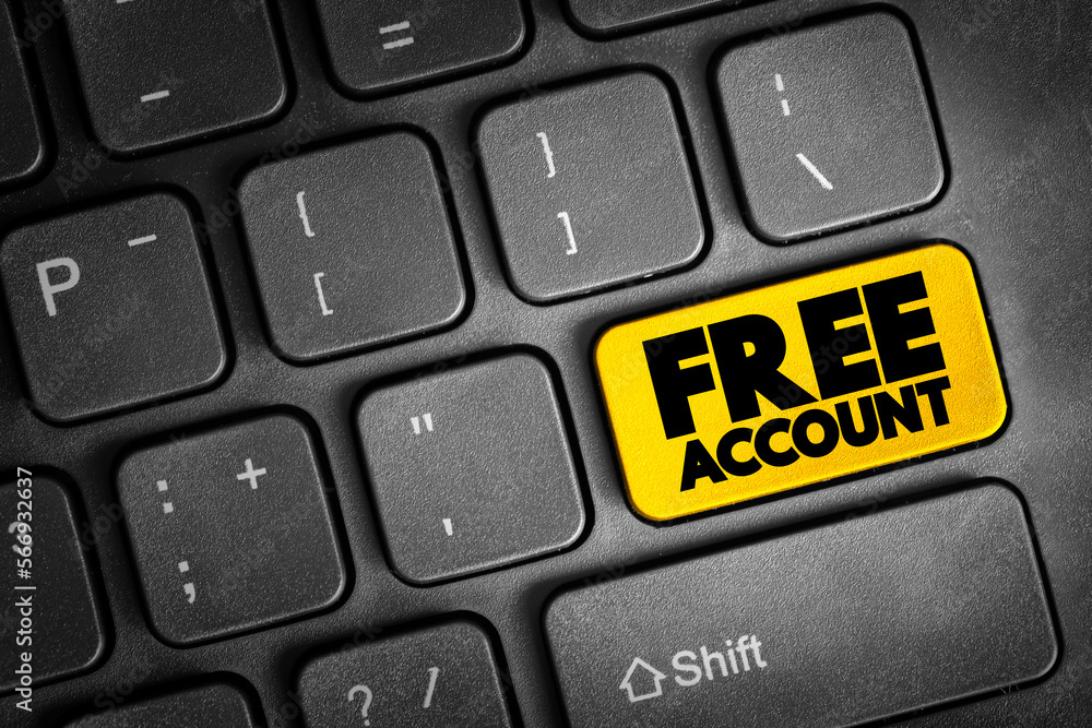 Poster free account text button on keyboard, concept background