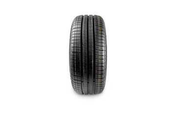 Car summer tire isolated on white. Black rubber tire on a transparent background
