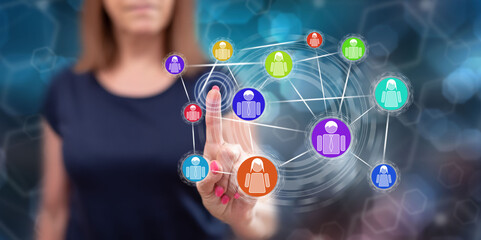 Woman touching a social network concept