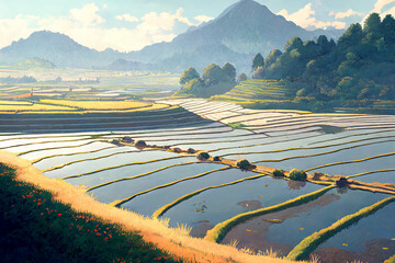 美麗で幻想的な日本や和風系の背景のイラスト(AI generated image)