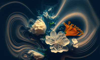 Obraz premium Stylized delicate flowers and curved shapes. Created with Generative AI technology.