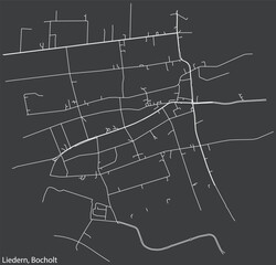 Detailed negative navigation white lines urban street roads map of the LIEDERN DISTRICT of the German town of BOCHOLT, Germany on dark gray background