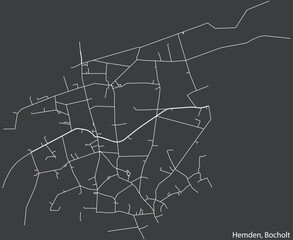 Detailed negative navigation white lines urban street roads map of the HEMDEN DISTRICT of the German town of BOCHOLT, Germany on dark gray background