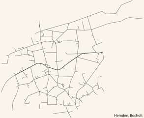 Detailed navigation black lines urban street roads map of the HEMDEN DISTRICT of the German town of BOCHOLT, Germany on vintage beige background