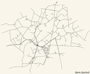 Detailed navigation black lines urban street roads map of the BARLO DISTRICT of the German town of BOCHOLT, Germany on vintage beige background