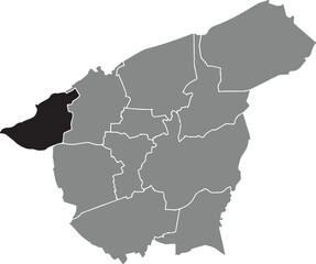 Black flat blank highlighted location map of the SUDERWICK DISTRICT inside gray administrative map of BOCHOLT, Germany