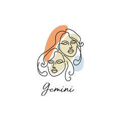 Astrology horoscope symbol zodiac Gemini sign in line art style boho color