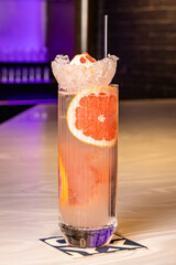 Cocktails at the bar of a restaurant. Tasty alcoholic drink.