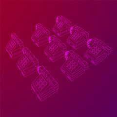 Old retro landline telephone. Wireframe vector