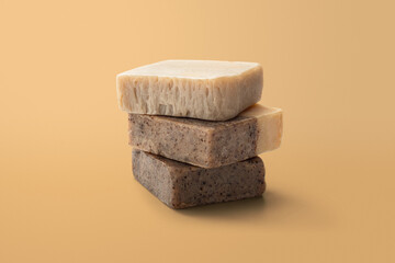 Homemade natural soap on earth tone background