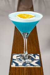 Cocktails at the bar of a restaurant. Tasty alcoholic drink.