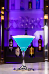 Cocktails at the bar of a restaurant. Tasty alcoholic drink.