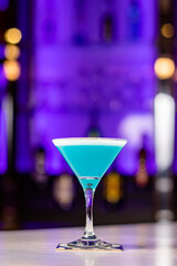 Cocktails at the bar of a restaurant. Tasty alcoholic drink.