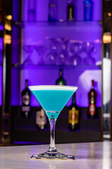 Cocktails at the bar of a restaurant. Tasty alcoholic drink.