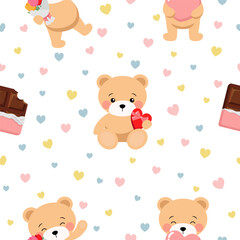 Cute valentine bear seamless pattern. vector cartoon design