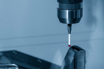 Close up scene the touching probe  measuring the metal  parts.