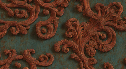 Aged Accents - Bronze and patina surface textures with intricate carving and detailing