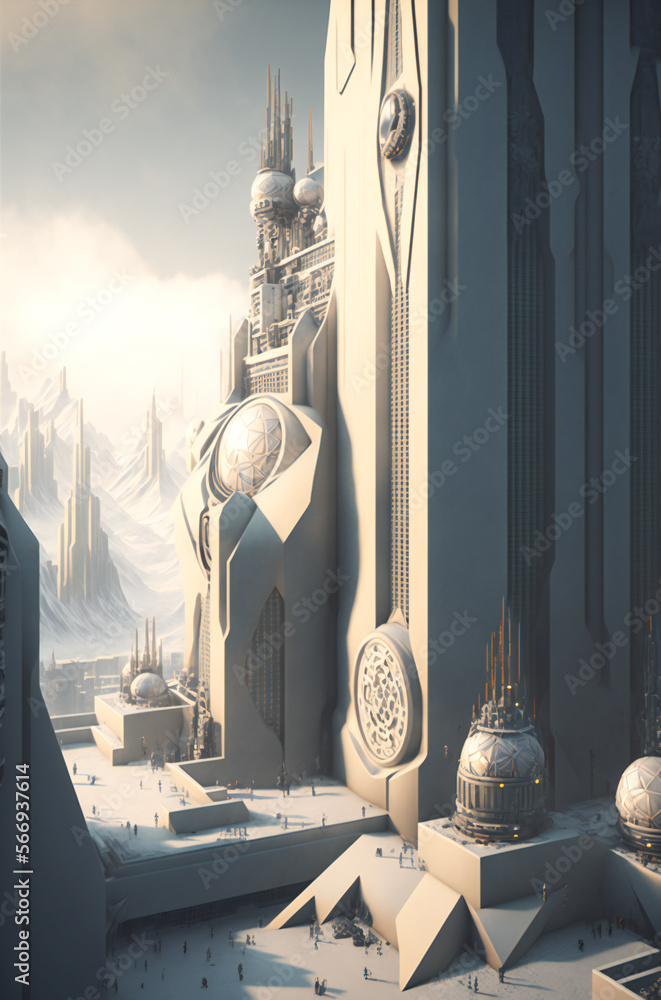 Poster futuristic city. fictional architecture. created with generative ai technology.