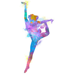 Obraz premium Watercolor Dancer drawing, silhouette of a dancing person, Watercolor dancing, Hiphop, Classical, Dancer Illustration, PNG, Transparent