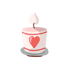 Vector clipart of a pink candle, with the image of a heart. On a white background. Doodle style.