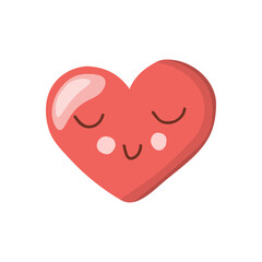 Vector cute illustration of a heart with closed eyes, in red. Doodle style.