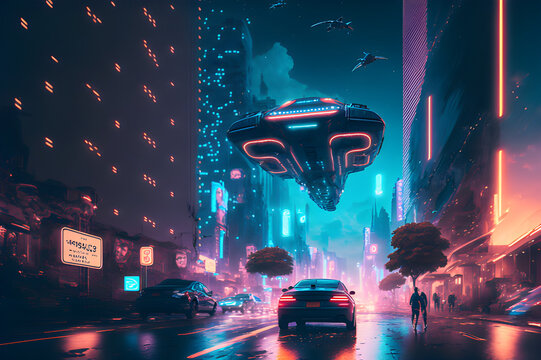 Neon-Lit Futuristic Metropolis, generative ai