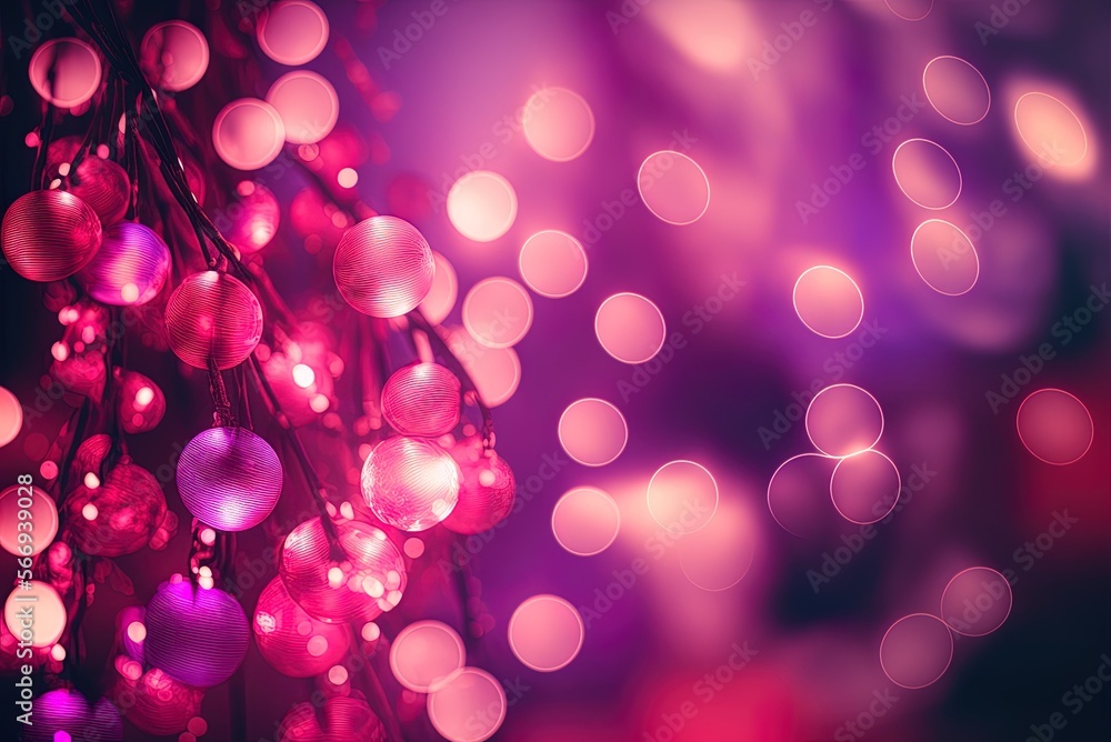 Poster Bokeh effect with garlands of pulsating lights in viva magenta, the 