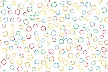 Abstract seamless print pattern with multicolored circles-doodles painted with a brush in pastel colors for the background