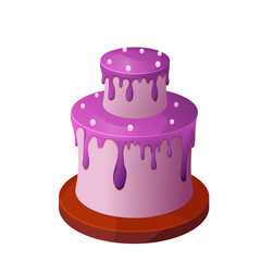 Birthday cake with chocolate cream, drip, candles, anniversary desert in cartoon style isolated on white background