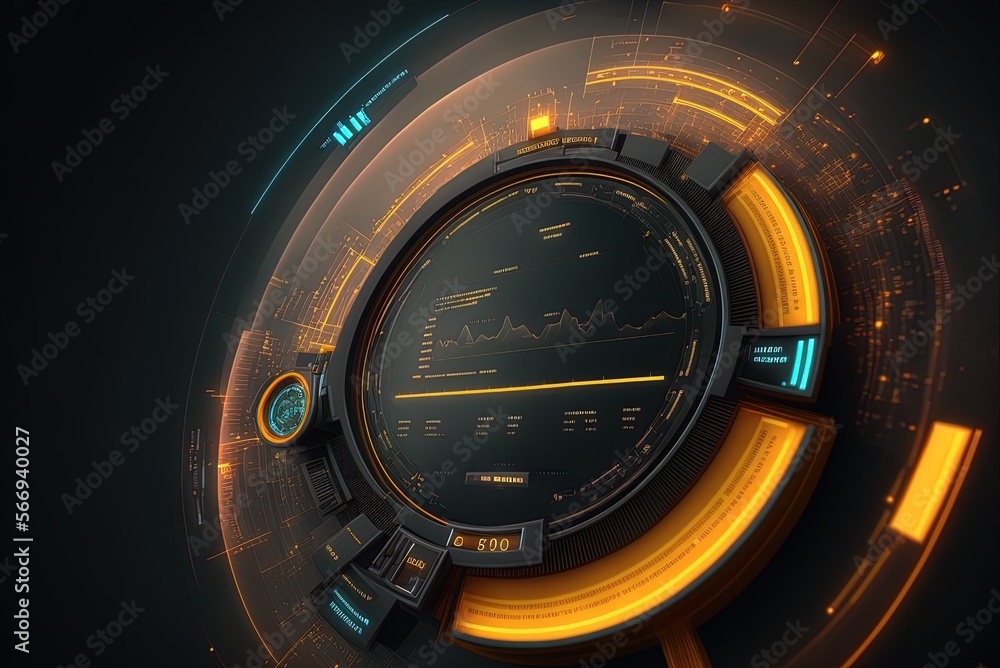 Poster hud interface technology in the future, abstract. generative ai