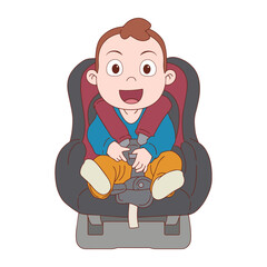 smiling newborn baby sitting in safety chair - vector illustration design