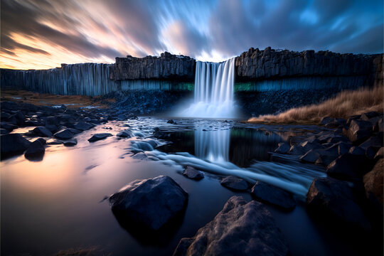 sunrise over the waterfall © Naren