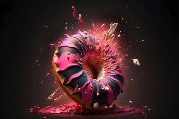 donut explosion pink colours, bakery, sweet, ai generative art, ai art