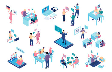 Fototapeta premium Language School Isometric Color Set