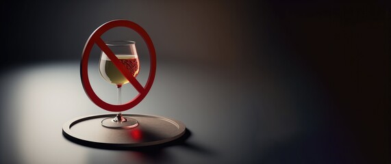 ay No to Alcohol: 3D Image of a Wine Glass with Red Circle Symbolizing Prohibition, generative ai