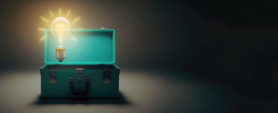 Brilliant Solutions in Technology and Engineering: The Lightbulb Moment above a toolbox, generative ai