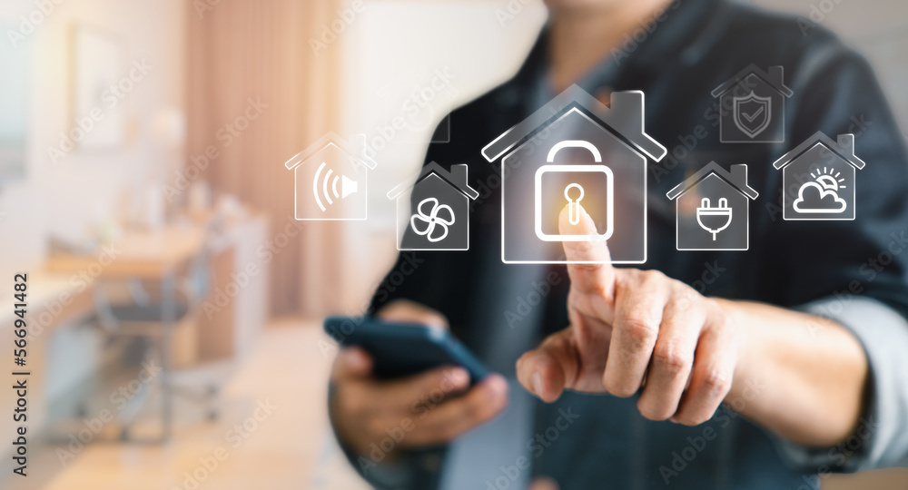 Aufkleber mobile phone with smart home app and virtual display as assistant house remote control
