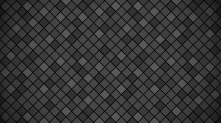 Black ceramic square tiles pattern horizontal background. Elegant home interior, bathroom and kitchen wall and floor rhombus texture. Vector dark grey glossy brick wall background.