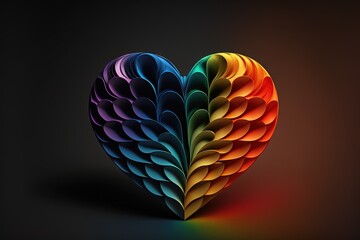 Rainbow heart on black background, Valentine's day, LGBTQIA+ love, Generative AI.