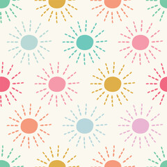 Sunshine background vector. Fun and bright nature sun seamless repeat pattern design.