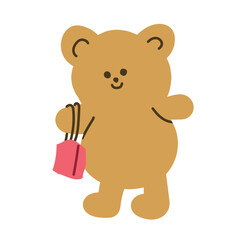 happy teddy bear with a shopping bag doodle vector