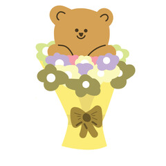 Cute bear on the flower bouquet vector